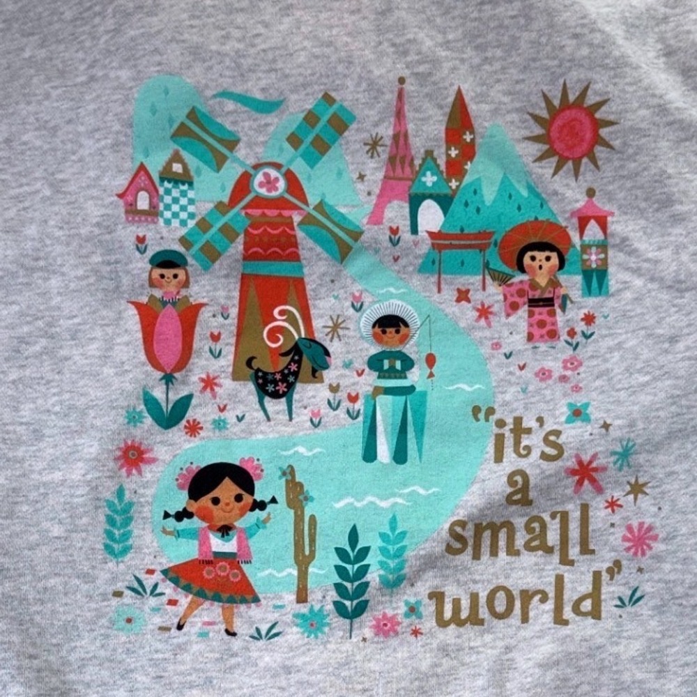 Disney Parks Its A Small World Zip Up Hoodie Gray XXL Graphic Back Fleece stains